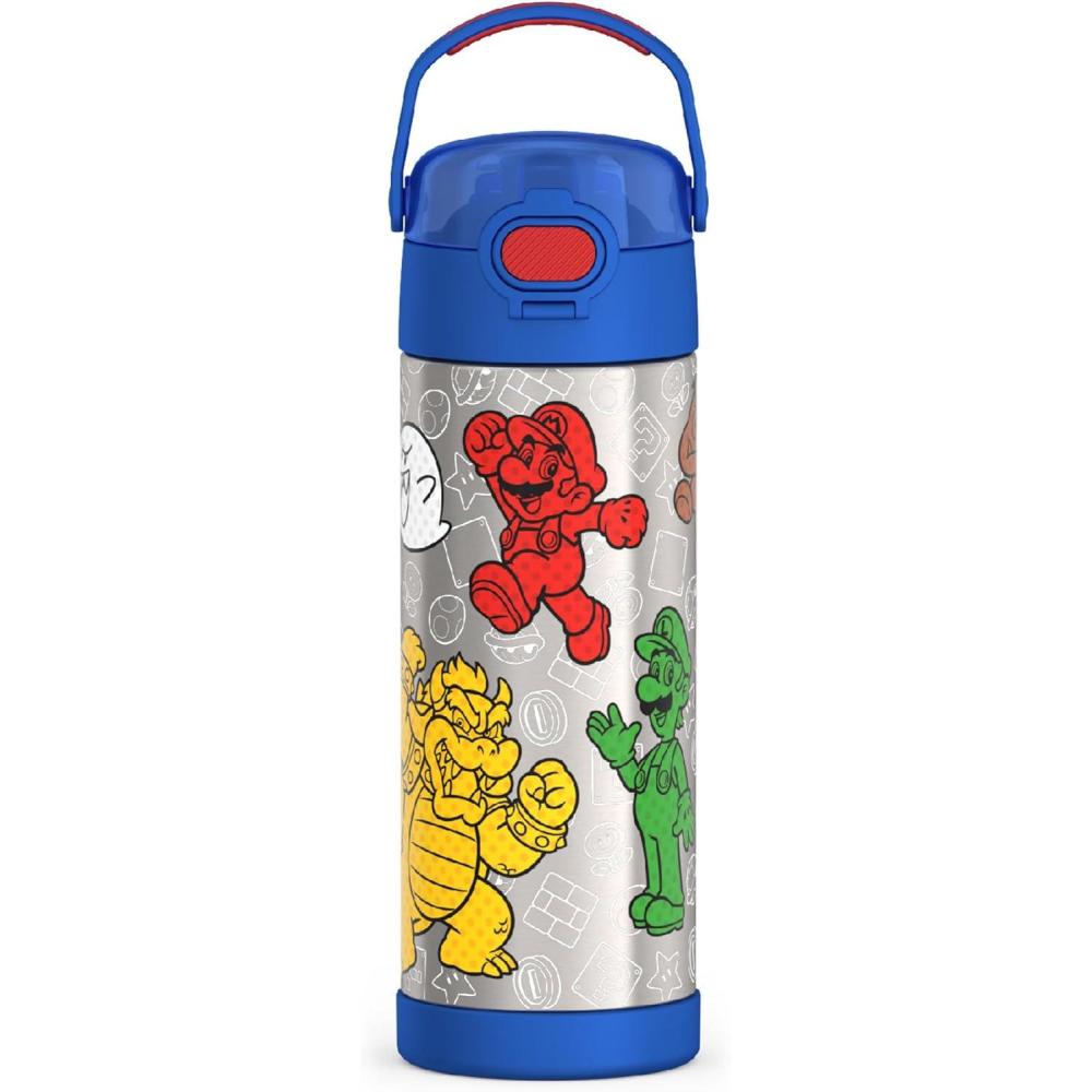 imageTHERMOS FUNTAINER 16 Ounce Stainless Steel Vacuum Insulated Bottle with Wide Spout Lid MINECRAFTMario