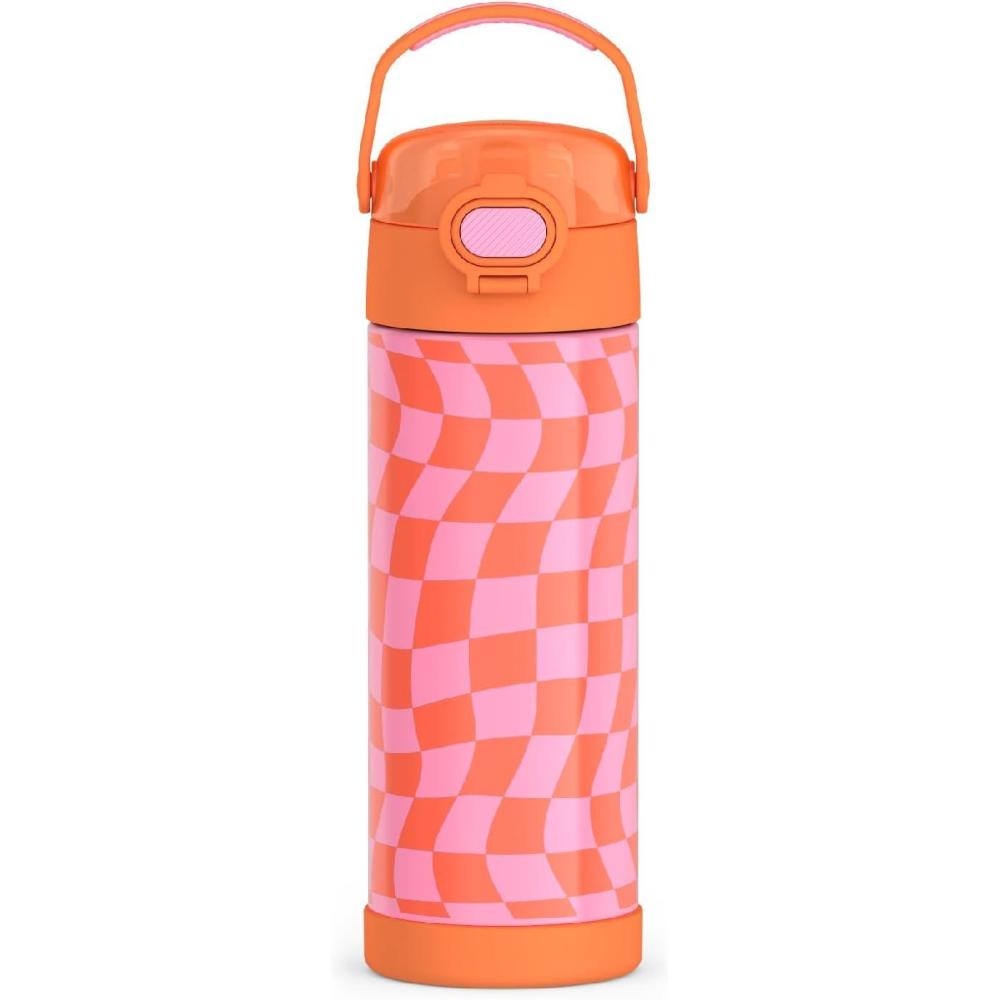 imageTHERMOS FUNTAINER 16 Ounce Stainless Steel Vacuum Insulated Bottle with Wide Spout Lid MINECRAFTWavy Checkers Orange