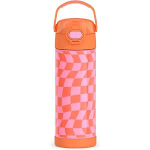 THERMOS FUNTAINER 16 Ounce Stainless Steel Vacuum Insulated Bottle with Wide Spout Lid, MINECRAFT(Wavy Checkers Orange)