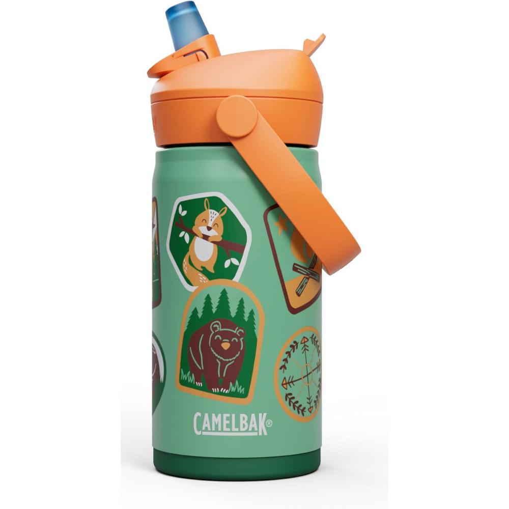 imageCamelBak Thrive Flip Straw Kids Bite Valve Stainless Steel Water Bottle Magic Unicorns 12ozCamp Badges