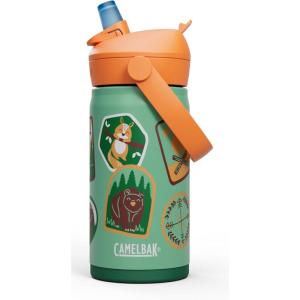 CamelBak Thrive Flip Straw Kids Bite Valve Stainless Steel Water Bottle Magic Unicorns, 12oz(Camp Badges)