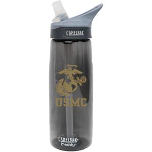 Camelbak 7.62 Design USMC Eagle Globe & Anchor .75 Liter Camelbak Eddy Bottle Charcoal/Metallic Gold