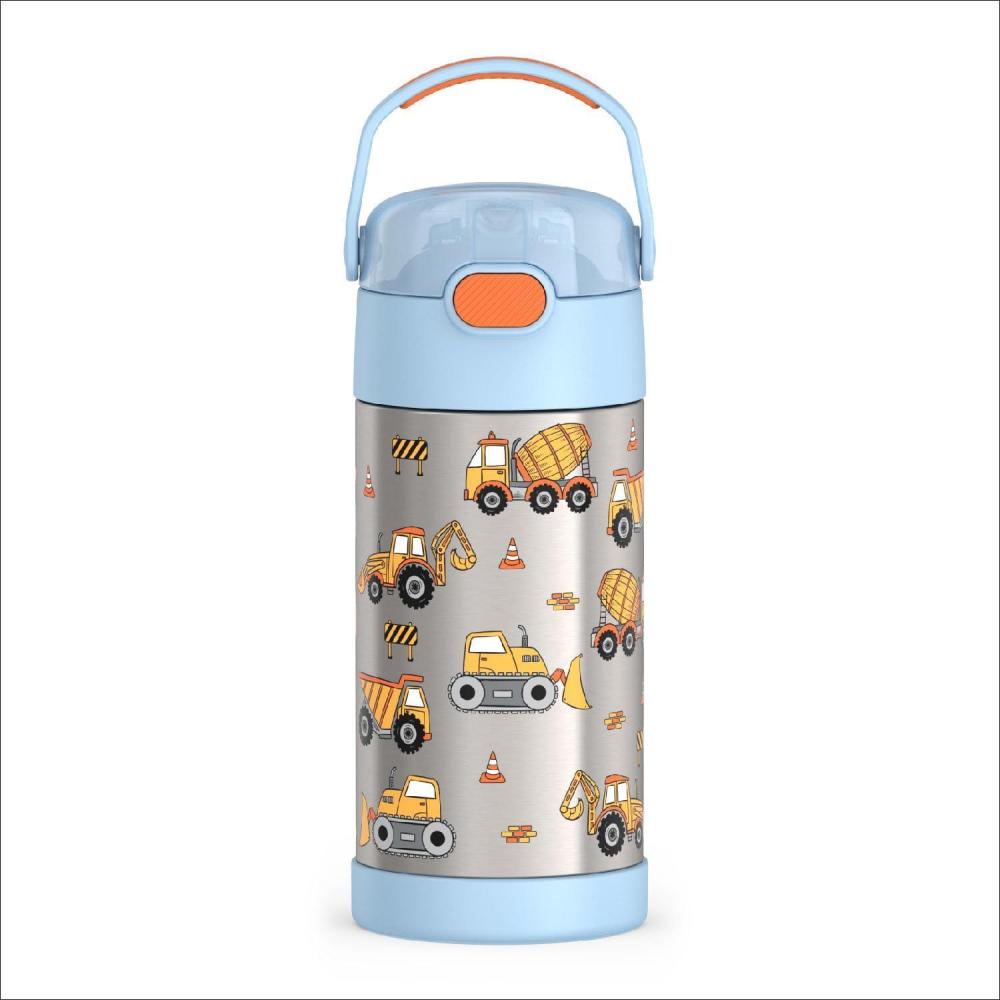 imageTHERMOS FUNTAINER Water Bottle with Straw  12 Ounce  Kids Stainless Steel Vacuum Insulated Water Bottle with Lid RainbowsConstruction