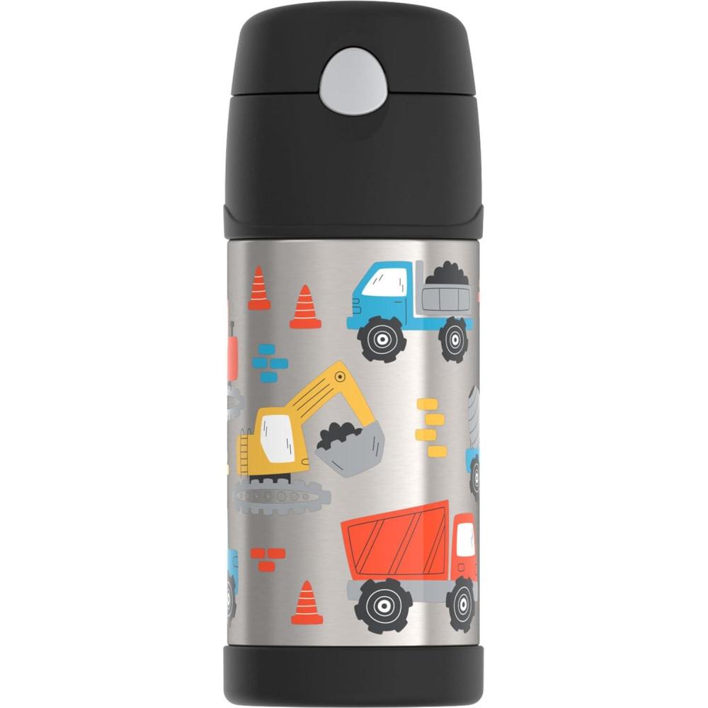 imageTHERMOS FUNTAINER Water Bottle with Straw  12 Ounce  Kids Stainless Steel Vacuum Insulated Water Bottle with Lid RainbowsConstruction Site