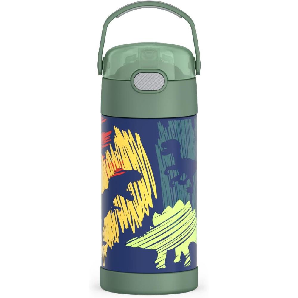 imageTHERMOS FUNTAINER Water Bottle with Straw  12 Ounce  Kids Stainless Steel Vacuum Insulated Water Bottle with Lid RainbowsDinosaurs