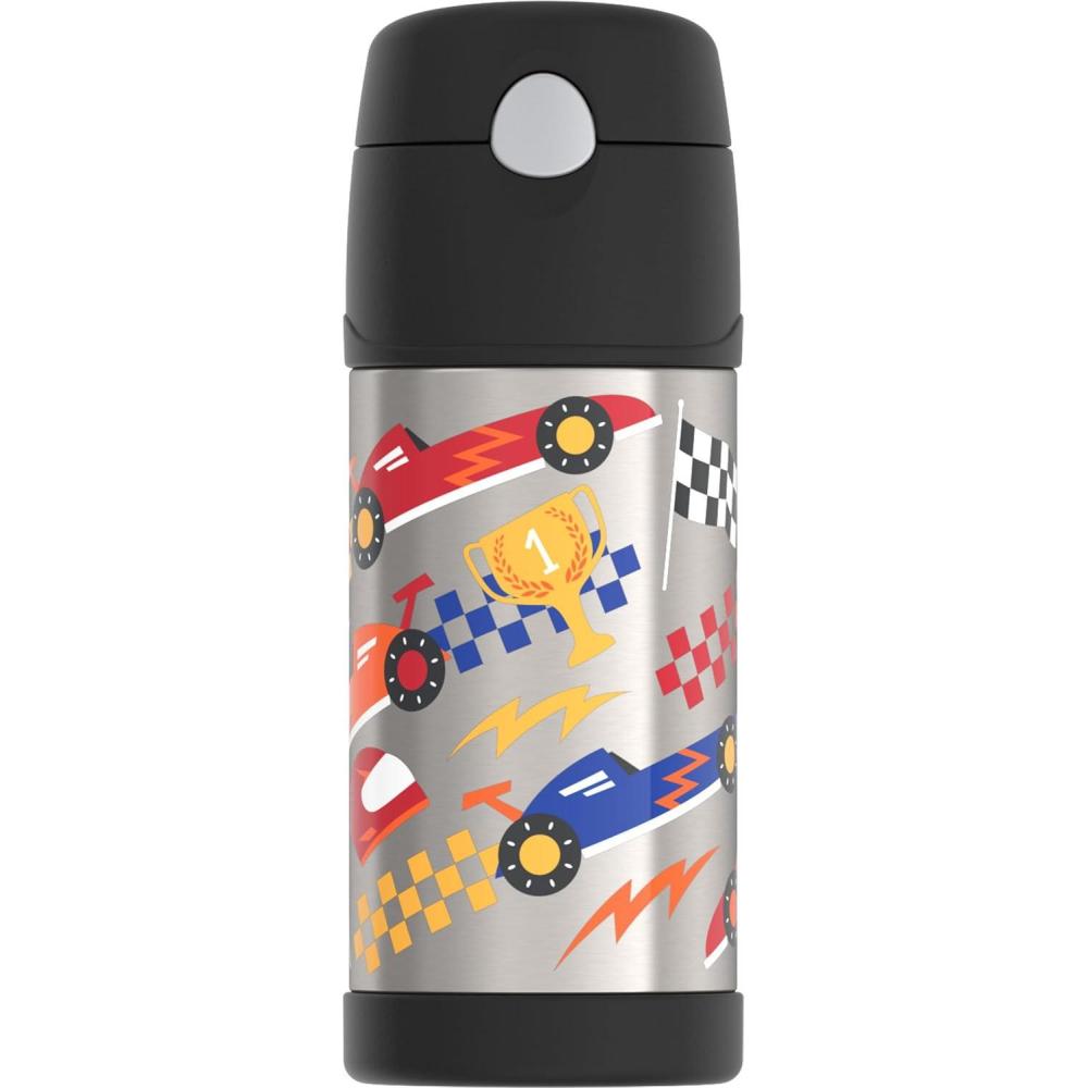 imageTHERMOS FUNTAINER Water Bottle with Straw  12 Ounce  Kids Stainless Steel Vacuum Insulated Water Bottle with Lid RainbowsHot Rods