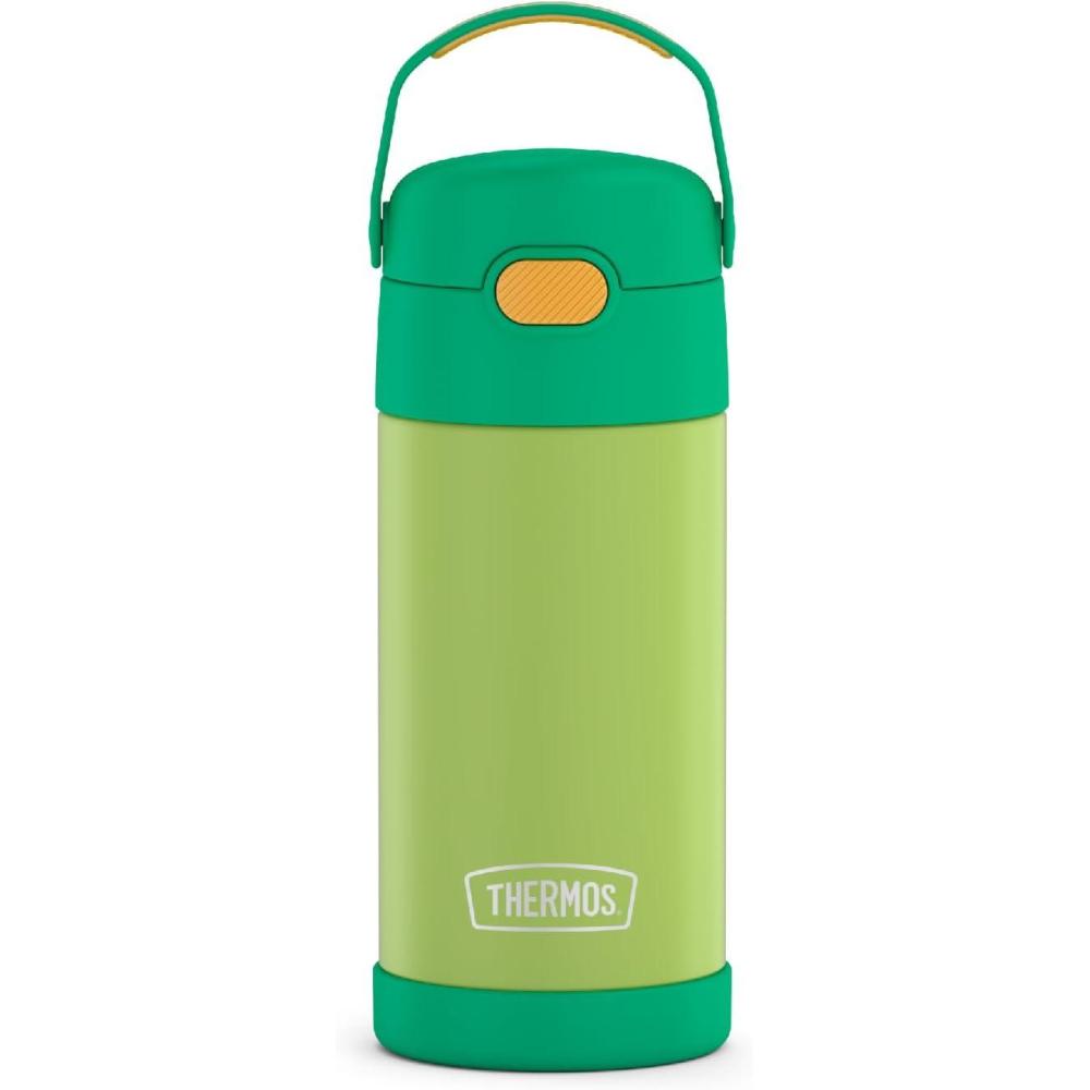imageTHERMOS FUNTAINER Water Bottle with Straw  12 Ounce  Kids Stainless Steel Vacuum Insulated Water Bottle with Lid RainbowsLimeOrange