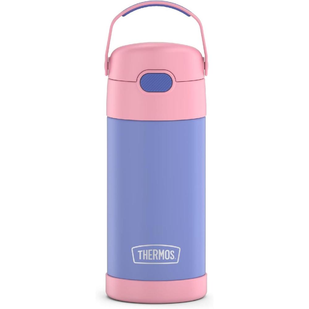 imageTHERMOS FUNTAINER Water Bottle with Straw  12 Ounce  Kids Stainless Steel Vacuum Insulated Water Bottle with Lid RainbowsPurplePink