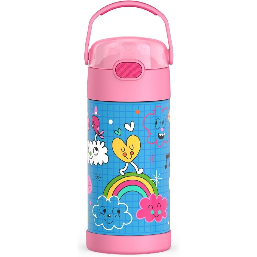 imageTHERMOS FUNTAINER Water Bottle with Straw  12 Ounce  Kids Stainless Steel Vacuum Insulated Water Bottle with Lid RainbowsSketchbook