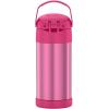 THERMOS FUNTAINER Water Bottle with Straw – 12 Ounce – Kids Stainless Steel Vacuum Insulated Water Bottle with Lid, Rainbows(Pink)