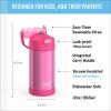 THERMOS FUNTAINER Water Bottle with Straw – 12 Ounce – Kids Stainless Steel Vacuum Insulated Water Bottle with Lid, Rainbows(Pink)