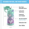THERMOS FUNTAINER Water Bottle with Straw – 12 Ounce – Kids Stainless Steel Vacuum Insulated Water Bottle with Lid, Rainbows(Purple Hearts)