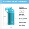 THERMOS FUNTAINER Water Bottle with Straw – 12 Ounce – Kids Stainless Steel Vacuum Insulated Water Bottle with Lid, Rainbows(Teal)