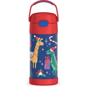 THERMOS FUNTAINER Water Bottle with Straw – 12 Ounce – Kids Stainless Steel Vacuum Insulated Water Bottle with Lid, Rainbows(Animal Presents)