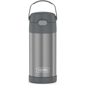 THERMOS FUNTAINER Water Bottle with Straw – 12 Ounce – Kids Stainless Steel Vacuum Insulated Water Bottle with Lid, Rainbows(Gray)
