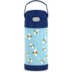 THERMOS FUNTAINER Water Bottle with Straw – 12 Ounce – Kids Stainless Steel Vacuum Insulated Water Bottle with Lid, Rainbows(Honey Bees)