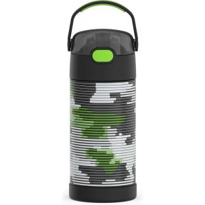 THERMOS FUNTAINER Water Bottle with Straw – 12 Ounce – Kids Stainless Steel Vacuum Insulated Water Bottle with Lid, Rainbows(Inline Camo)