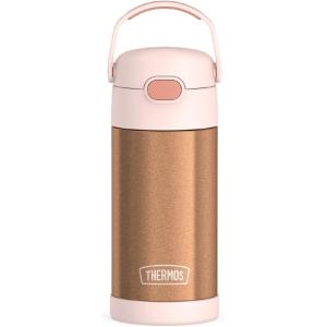 THERMOS FUNTAINER Water Bottle with Straw – 12 Ounce – Kids Stainless Steel Vacuum Insulated Water Bottle with Lid, Rainbows(Iridescent Rose Gold)