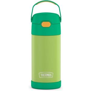 THERMOS FUNTAINER Water Bottle with Straw – 12 Ounce – Kids Stainless Steel Vacuum Insulated Water Bottle with Lid, Rainbows(Lime/Orange)