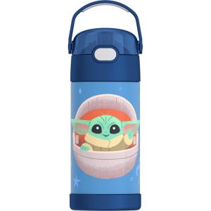 THERMOS FUNTAINER Water Bottle with Straw – 12 Ounce – Kids Stainless Steel Vacuum Insulated Water Bottle with Lid, Rainbows(Mandalorian The Child)