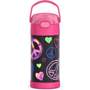 THERMOS FUNTAINER Water Bottle with Straw – 12 Ounce – Kids Stainless Steel Vacuum Insulated Water Bottle with Lid, Rainbows(Peace)