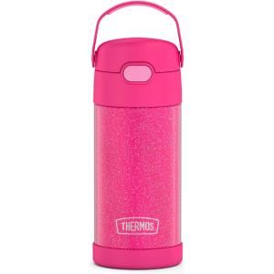 THERMOS FUNTAINER Water Bottle with Straw – 12 Ounce – Kids Stainless Steel Vacuum Insulated Water Bottle with Lid, Rainbows(Pink Glitter)