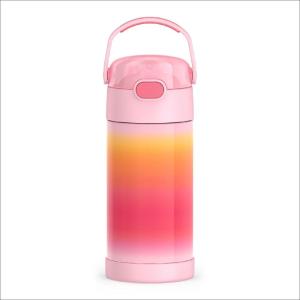 THERMOS FUNTAINER Water Bottle with Straw – 12 Ounce – Kids Stainless Steel Vacuum Insulated Water Bottle with Lid, Rainbows(Pink Ombre)