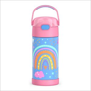 THERMOS FUNTAINER Water Bottle with Straw – 12 Ounce – Kids Stainless Steel Vacuum Insulated Water Bottle with Lid, Rainbows(Rainbow Dreams)