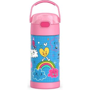 THERMOS FUNTAINER Water Bottle with Straw – 12 Ounce – Kids Stainless Steel Vacuum Insulated Water Bottle with Lid, Rainbows(Sketchbook)