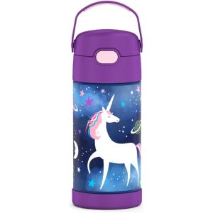 THERMOS FUNTAINER Water Bottle with Straw – 12 Ounce – Kids Stainless Steel Vacuum Insulated Water Bottle with Lid, Rainbows(Space Unicorn)
