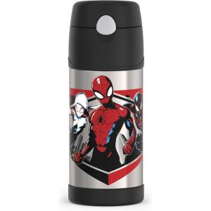 THERMOS FUNTAINER Water Bottle with Straw – 12 Ounce – Kids Stainless Steel Vacuum Insulated Water Bottle with Lid, Rainbows(Spiderman)