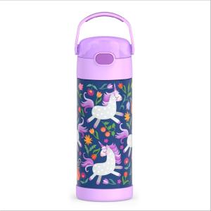 THERMOS FUNTAINER Water Bottle with Straw – 12 Ounce – Kids Stainless Steel Vacuum Insulated Water Bottle with Lid, Rainbows(Unicorn Blooms)