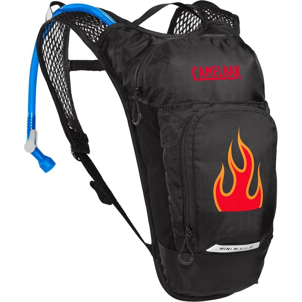 imageCamelBak Mini MULE Kids 50oz Hydration Reservoir Hike and Bike BackpackBlackFlames
