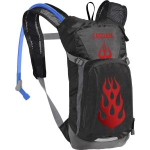 CamelBak Mini M.U.L.E. Kids 50oz Hydration Reservoir Hike and Bike Backpack(Black and Red/Flames)