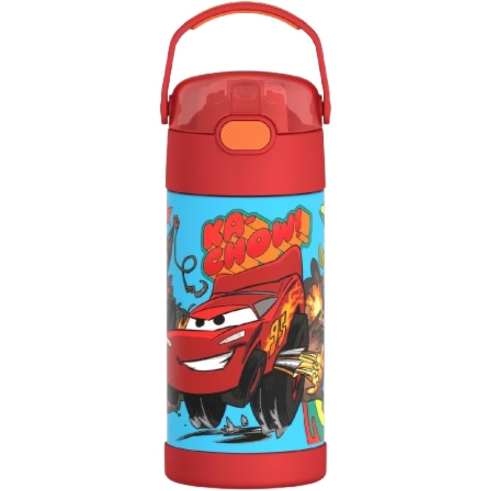 imageTHERMOS FUNTAINER Water Bottle with Straw  12 Ounce  Kids Stainless Steel Vacuum Insulated Water Bottle with Lid Hot WheelsCars