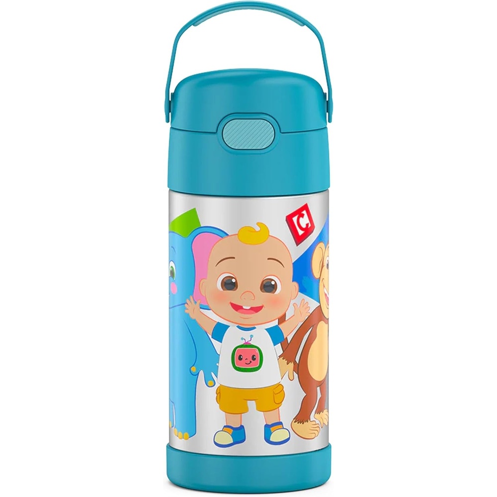 imageTHERMOS FUNTAINER Water Bottle with Straw  12 Ounce  Kids Stainless Steel Vacuum Insulated Water Bottle with Lid Hot WheelsCocomelon