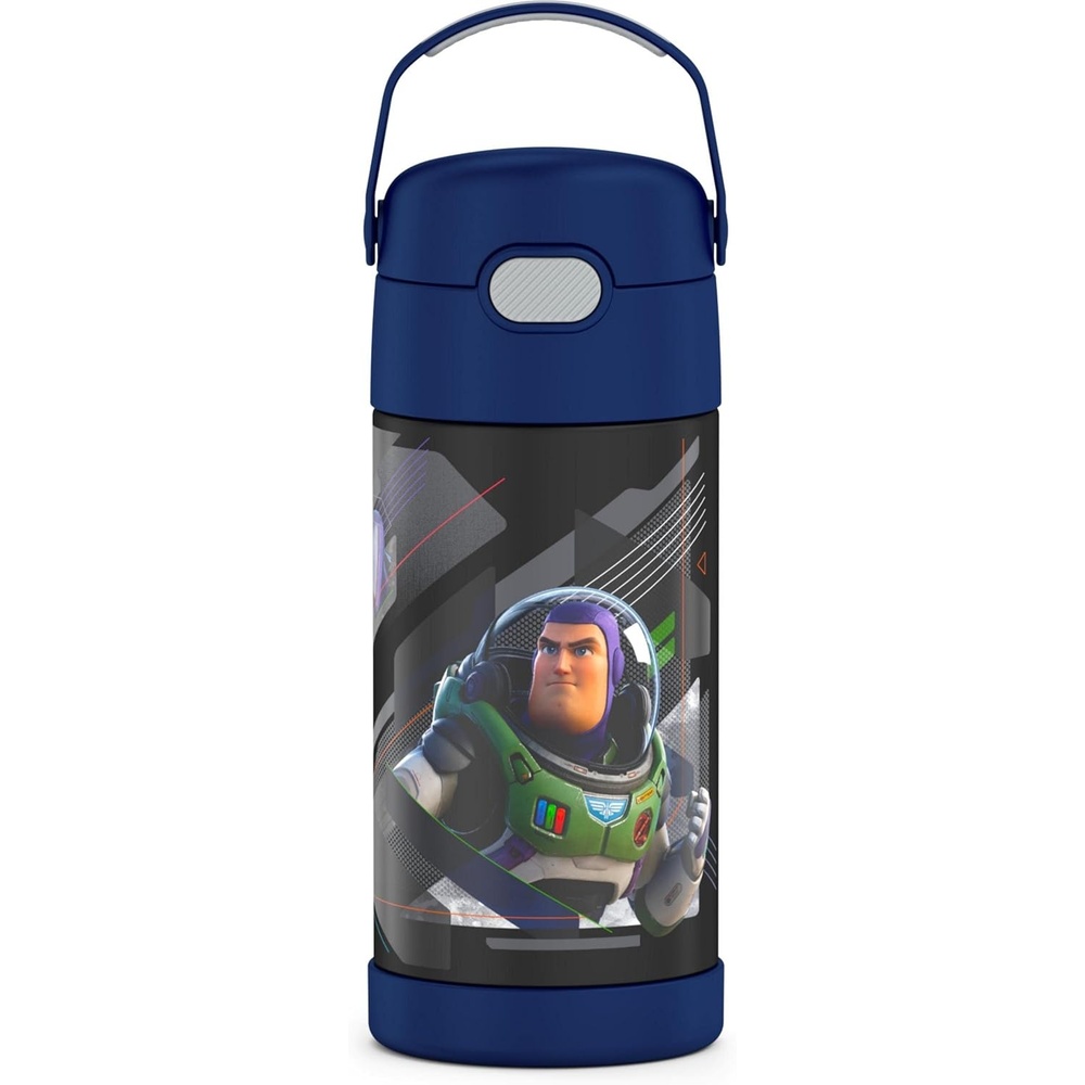 imageTHERMOS FUNTAINER Water Bottle with Straw  12 Ounce  Kids Stainless Steel Vacuum Insulated Water Bottle with Lid Hot WheelsLightyear