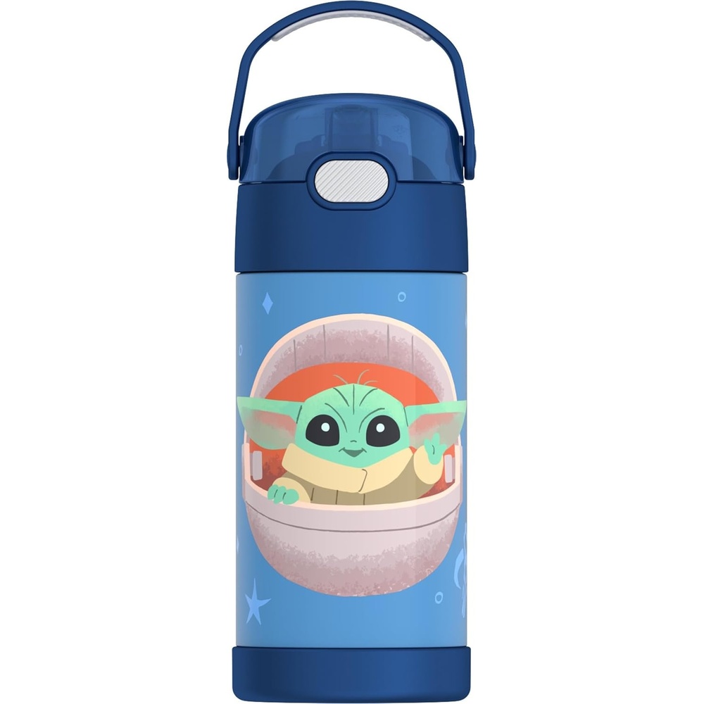 imageTHERMOS FUNTAINER Water Bottle with Straw  12 Ounce  Kids Stainless Steel Vacuum Insulated Water Bottle with Lid Hot WheelsMandalorian The Child