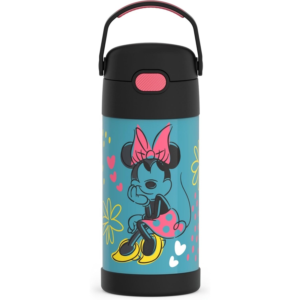imageTHERMOS FUNTAINER Water Bottle with Straw  12 Ounce  Kids Stainless Steel Vacuum Insulated Water Bottle with Lid Hot WheelsMinnie Mouse