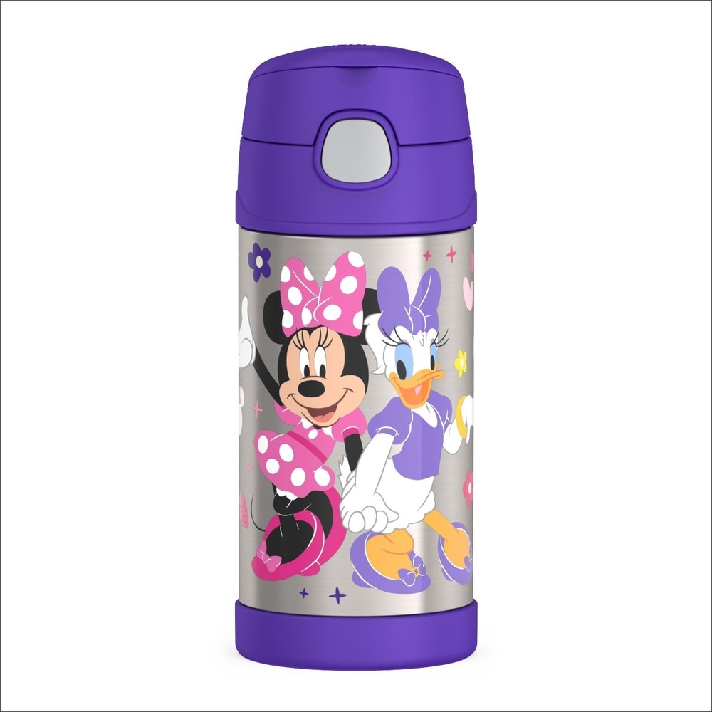 imageTHERMOS FUNTAINER Water Bottle with Straw  12 Ounce  Kids Stainless Steel Vacuum Insulated Water Bottle with Lid Hot WheelsMinnie and Friends