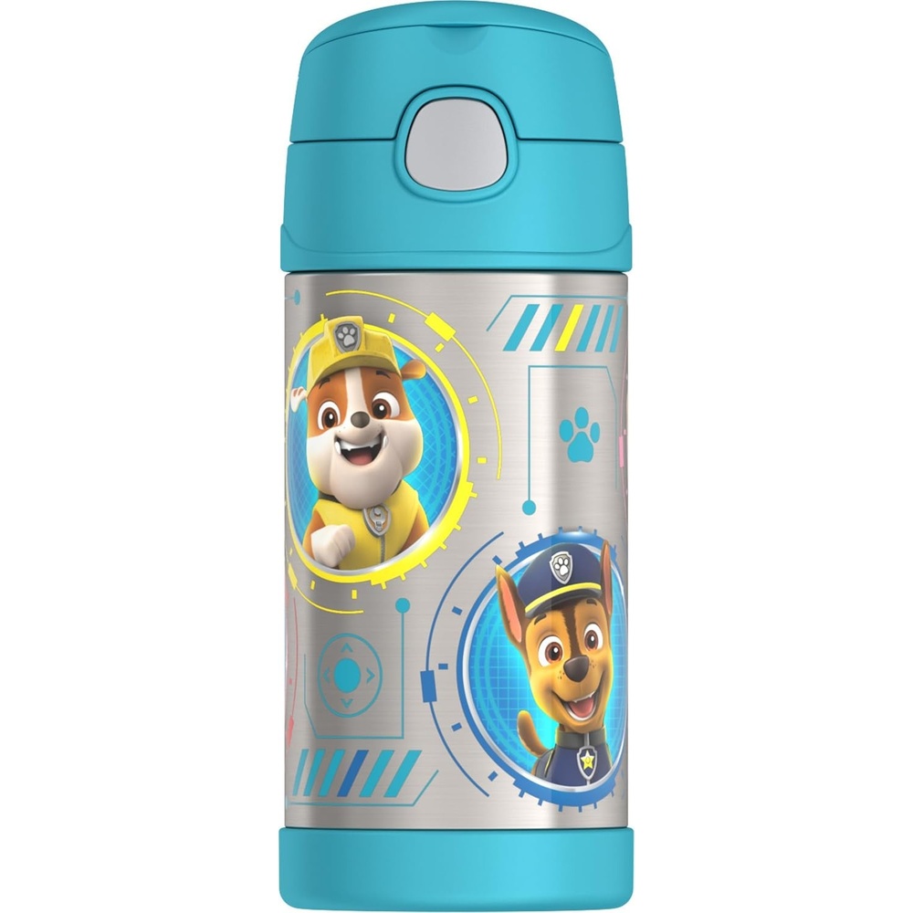 imageTHERMOS FUNTAINER Water Bottle with Straw  12 Ounce  Kids Stainless Steel Vacuum Insulated Water Bottle with Lid Hot WheelsPaw Patrol Blue