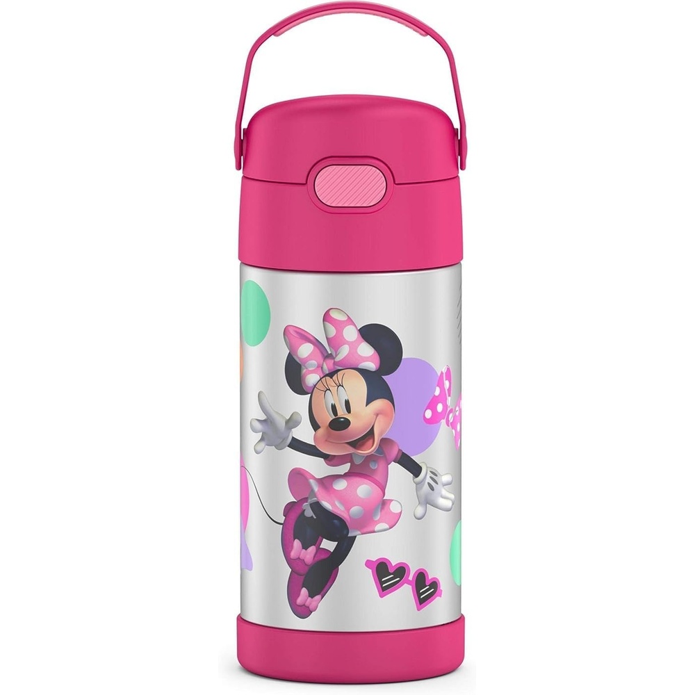 imageTHERMOS FUNTAINER Water Bottle with Straw  12 Ounce  Kids Stainless Steel Vacuum Insulated Water Bottle with Lid Hot WheelsPreschool Minnie Pack of 6