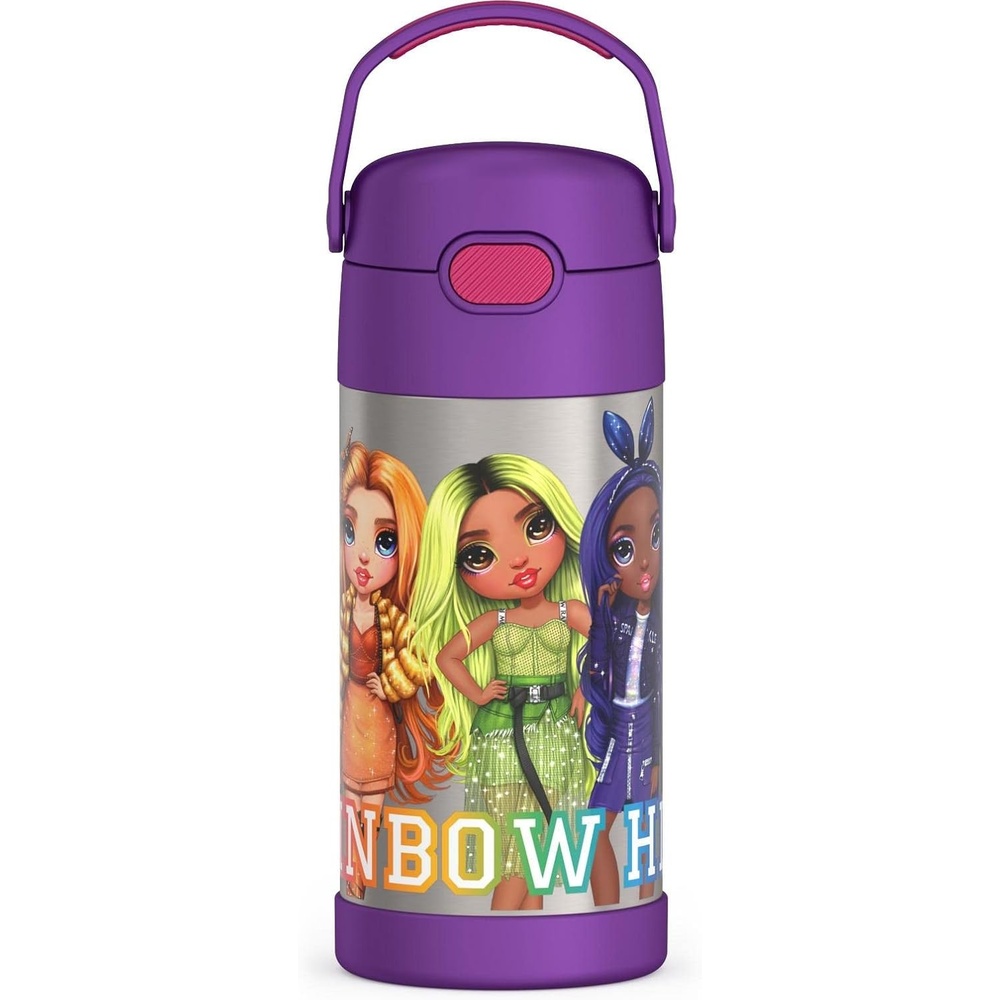 imageTHERMOS FUNTAINER Water Bottle with Straw  12 Ounce  Kids Stainless Steel Vacuum Insulated Water Bottle with Lid Hot WheelsRainbow High