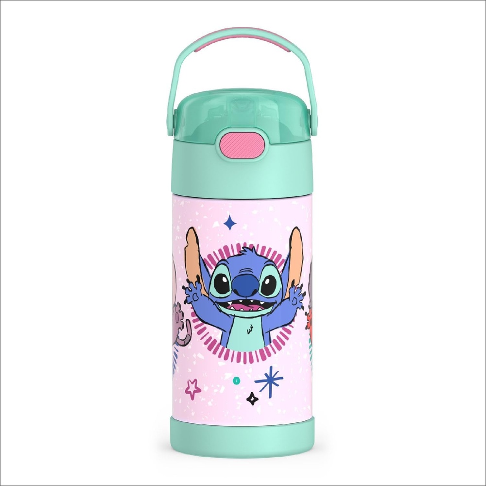 imageTHERMOS FUNTAINER Water Bottle with Straw  12 Ounce  Kids Stainless Steel Vacuum Insulated Water Bottle with Lid Hot WheelsStitch