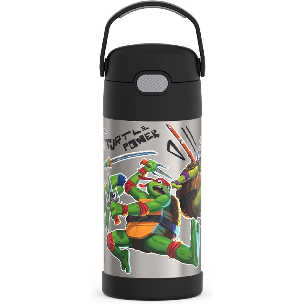 imageTHERMOS FUNTAINER Water Bottle with Straw  12 Ounce  Kids Stainless Steel Vacuum Insulated Water Bottle with Lid Hot WheelsTeenage Mutant Ninja Turtles