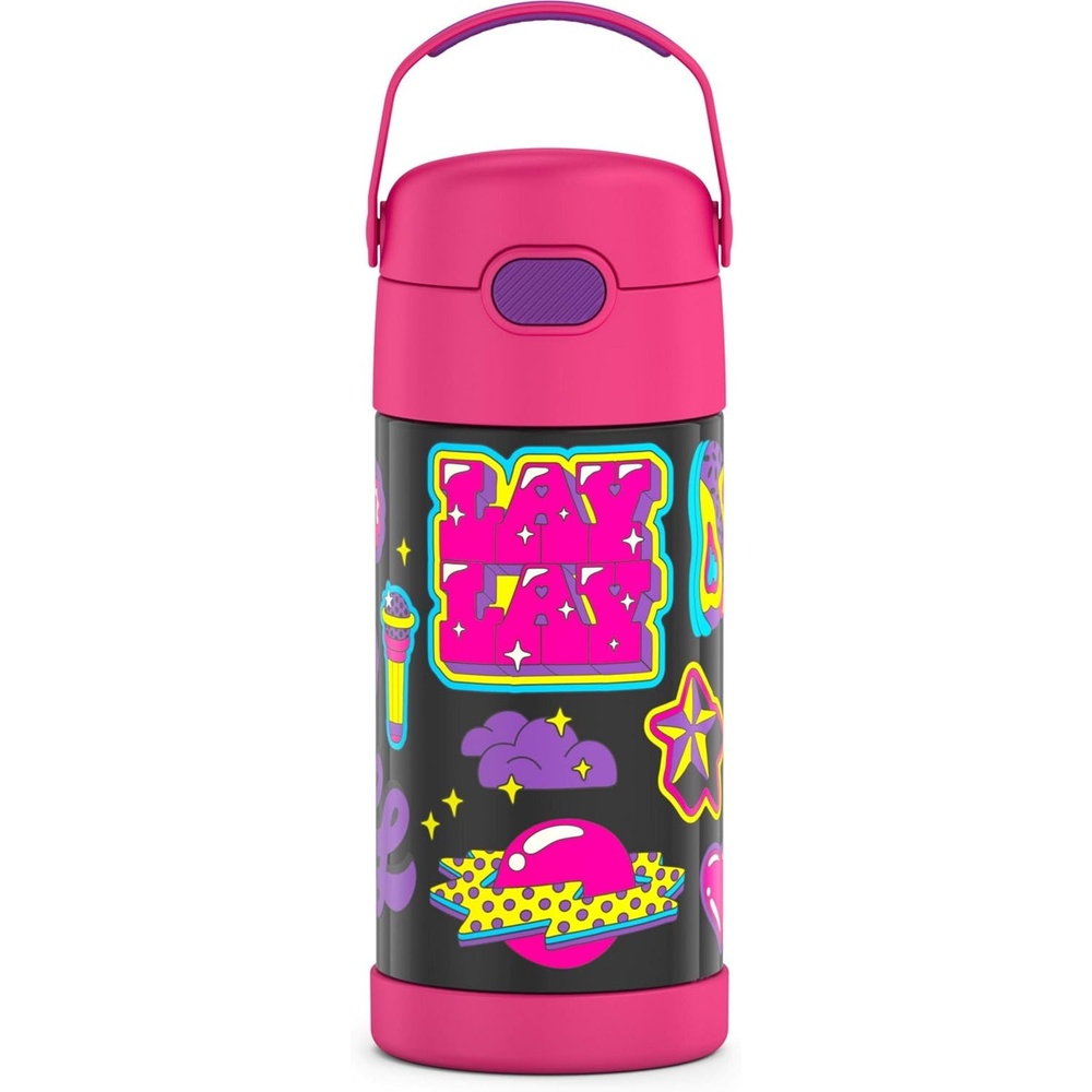 imageTHERMOS FUNTAINER Water Bottle with Straw  12 Ounce  Kids Stainless Steel Vacuum Insulated Water Bottle with Lid Hot WheelsThat Girl Lay Lay
