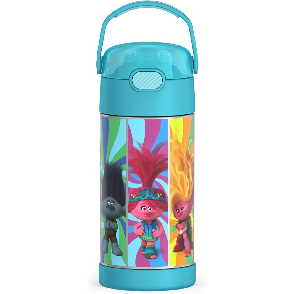 imageTHERMOS FUNTAINER Water Bottle with Straw  12 Ounce  Kids Stainless Steel Vacuum Insulated Water Bottle with Lid Hot WheelsTrolls 3 Movie