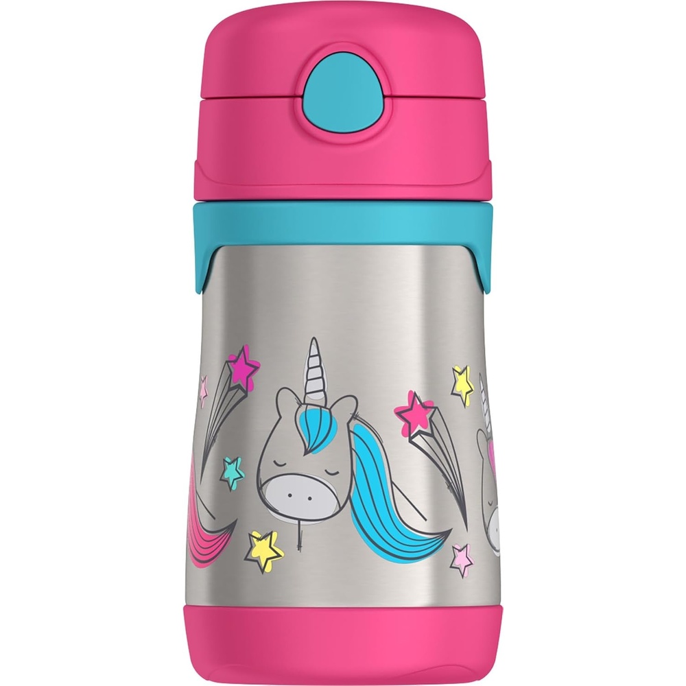 imageThermos Baby 10 oz Stainless Steel Bottle with popup straw CarsUnicorns
