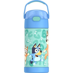 THERMOS FUNTAINER Water Bottle with Straw – 12 Ounce – Kids Stainless Steel Vacuum Insulated Water Bottle with Lid, Hot Wheels(Bluey)