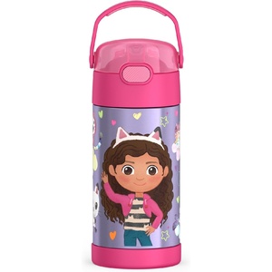 THERMOS FUNTAINER Water Bottle with Straw – 12 Ounce – Kids Stainless Steel Vacuum Insulated Water Bottle with Lid, Hot Wheels(Gabby’s Dollhouse 12 Ounces (Pack of 6))